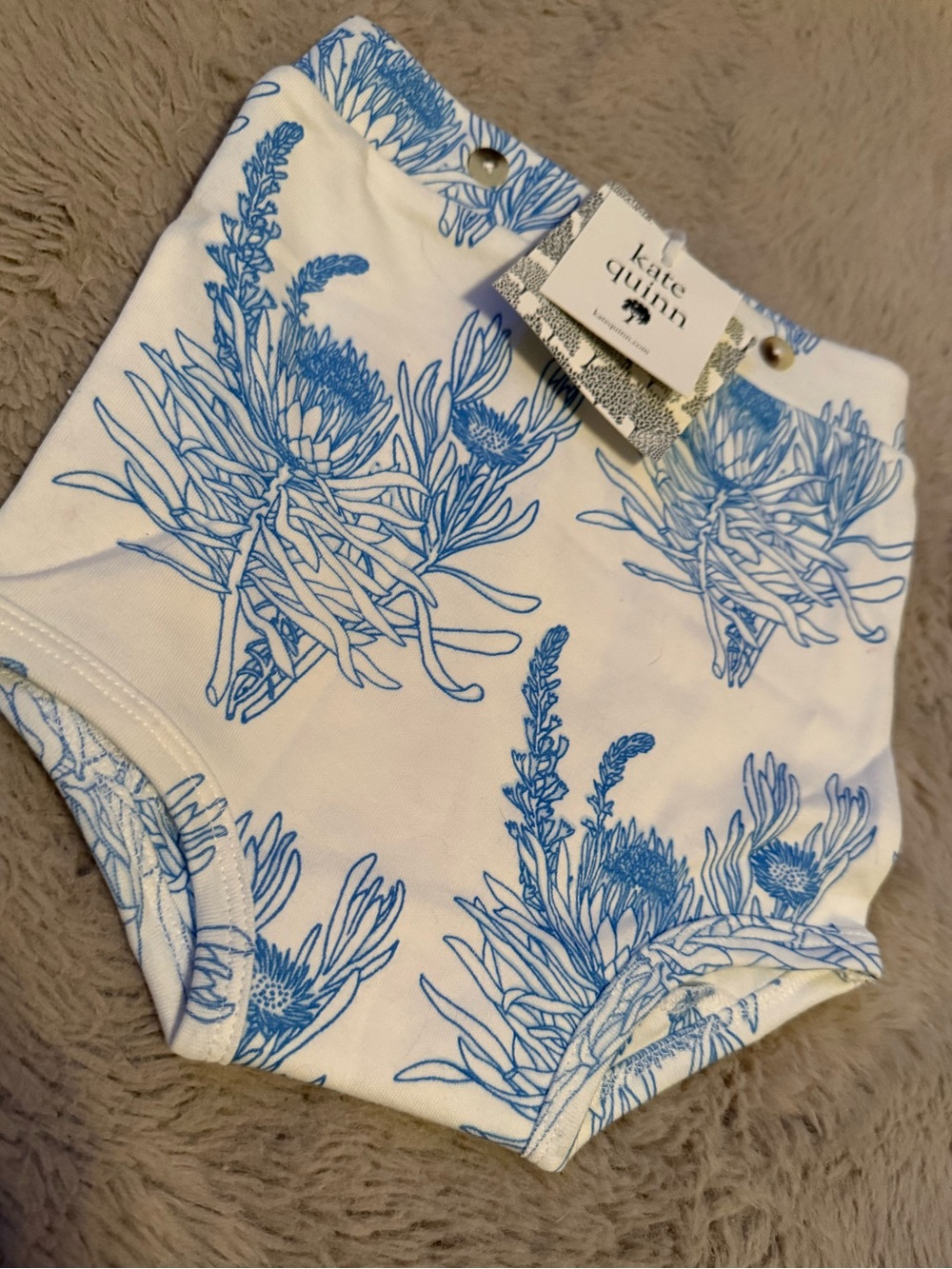 Kate Quinn White & Blue Bloomer Bottoms Diaper Cover 18-24 month NEW Organic